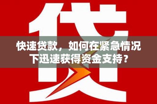 西峡快速贷款，如何在紧急情况下迅速获得资金支持？